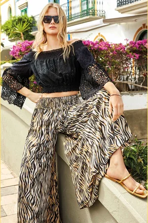 ICONIQUE PANTALONI PALAZZO ANIMALIER