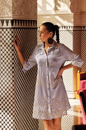 ICONIQUE ABITO CAMICIA IN PIZZO SANGALLO PREGIATO
