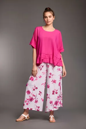 ICONIQUE PANTALONI PALAZZO IN MISTO LINO COCO