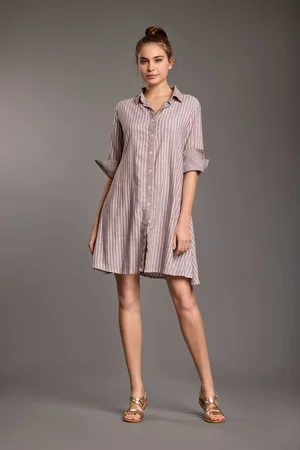 ICONIQUE ABITO CAMICIA IN MISTO LINO GESSATO NIVES