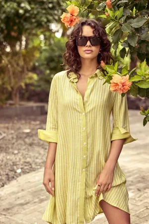 ICONIQUE ABITO CAMICIA IN MISTO LINO GESSATO NIVES