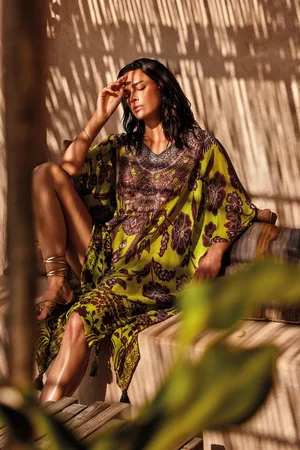 VACANZE ITALIANE PONCHO LUNGO FLORA LIME