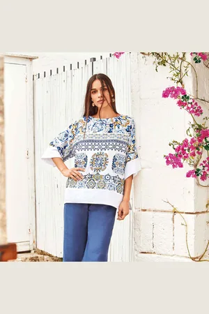 ICONIQUE BLUSA IN MISTO LINO MAIOLICHE