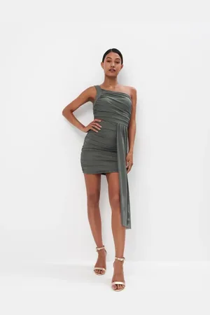 Mohito Elegante mini abito monospallaverde acciaio