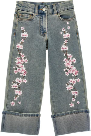 MONNALISA Jeans ricamati fiori pesco
