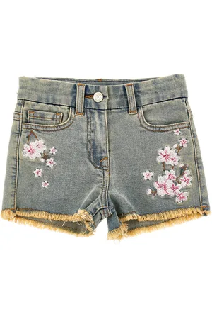 MONNALISA Shorts jeans ricamatI fiori pesco
