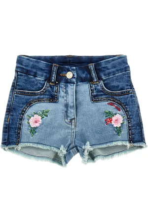MONNALISA Shorts denim felpa ricamati