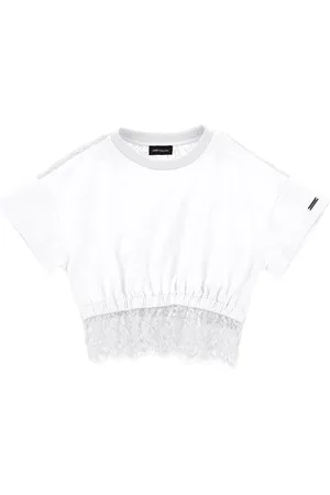 MONNALISA T-shirt cropped con pizzo