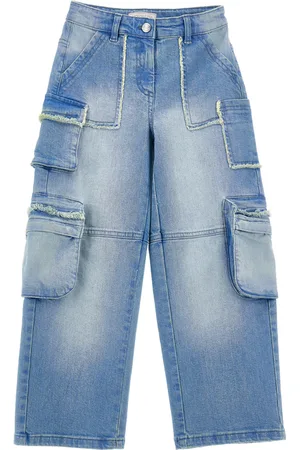 MONNALISA Jeans denim cargo sfrangiato