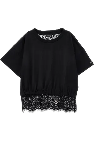 MONNALISA T-shirt cropped con pizzo
