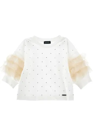 MONNALISA Top jersey strass e tulle