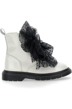 MONNALISA Anfibi pelle con fiocchi tulle