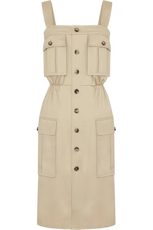 Saint Laurent Abito Midi Saharienne In Gabardine Di Cotone