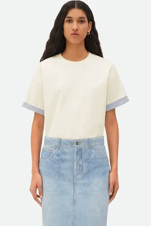 Bottega Veneta T-Shirt In Cotone Doppio Strato A Righe
