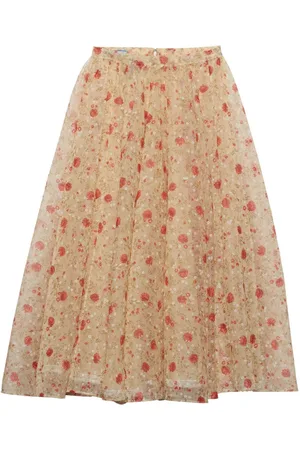 Prada Gonna Midi Stampa Papavero In Nylonette