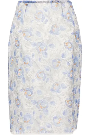 Prada Gonna Midi Stampa Peonia In Nylonette