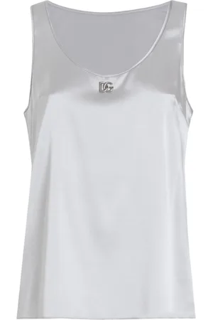 Dolce & Gabbana Top Canotta In Raso Di Seta Con Logo Dg Pin