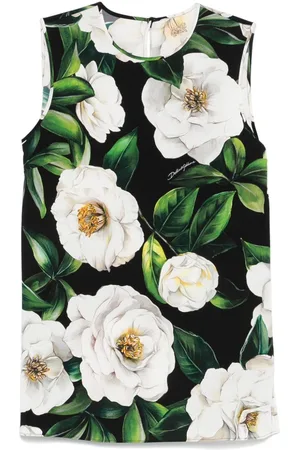 Dolce & Gabbana Top Senza Maniche In Charmeuse Stampa Gardenia