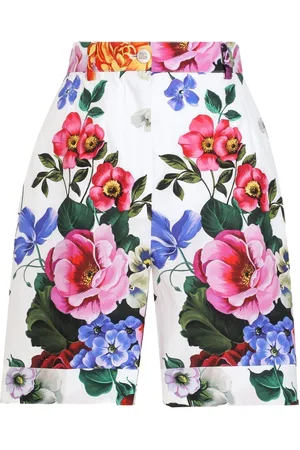 Dolce & Gabbana Bermuda Stampa Fiori In Cotone A Vita Alta