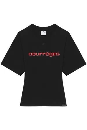 Courrèges T-Shirt Aderente Con Stampa Logo E Maniche Svasate
