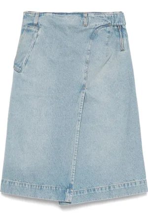 Victoria Beckham Gonna Midi In Denim Con Dettaglio Wrap