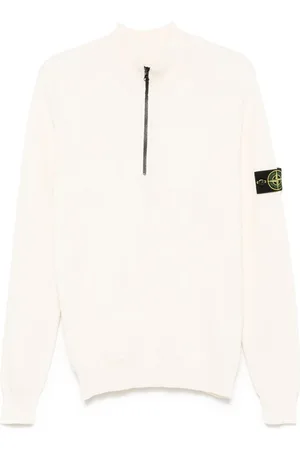 Stone Island Maglia In Cotone A Coste Con Mezza Zip