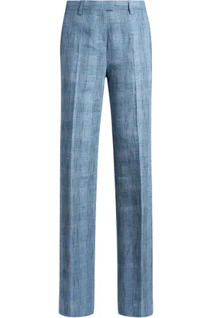 Etro Pantaloni In Misto Lino Motivo Check Fiammato