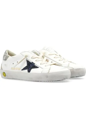 Golden Goose Sneakers Super-Star In Pelle Con Stella Glitter Blu