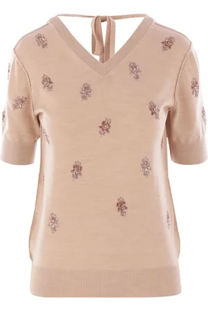 Fendi Maglia Crop In Lana Con Motivo Floreale Ricamato