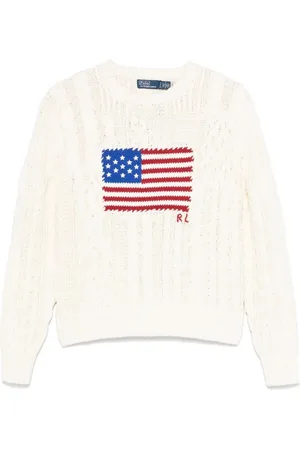 Ralph Lauren Maglia In Cotone Punto Aran Con Bandiera