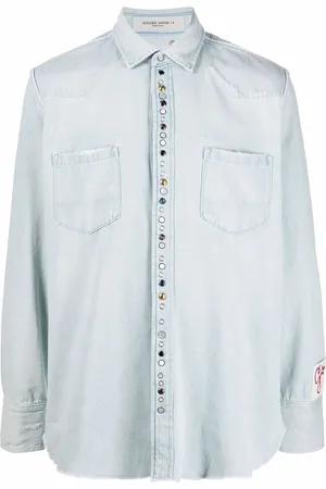 Golden Goose Camicia In Jeans Bleached Con Borchie Martellate