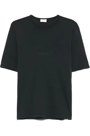 Saint Laurent T-Shirt In Cotone Con Ricamo Logo Tono Su Tono