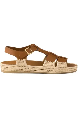 Prada Sandali In Pelle E Intrecci In Rafia