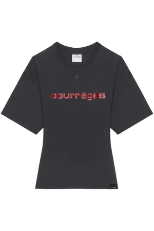 Courrèges T-Shirt Aderente Con Stampa Logo E Maniche Svasate