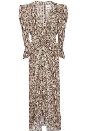 Isabel Marant Abito Midi Albini In Misto Seta Con Arricciature
