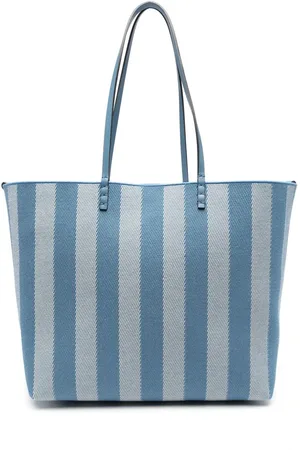 Fendi Shopper Roll Large Reversibile In Tessuto A Righe Pequin E Ff