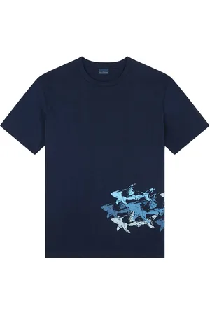 Paul & Shark T-Shirt In Jersey Di Cotone Con Stampa Sharks Effetto Dis