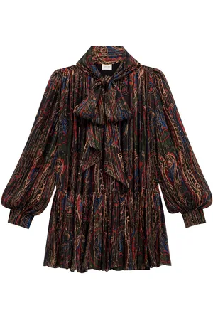 Saint Laurent Abito Lavallière Semi-Trasparente In Seta Lurex Motivo P