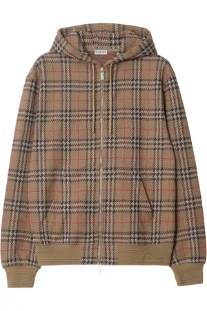 Burberry Felpa Con Cappuccio In Misto Cotone Check