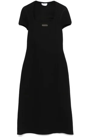 Alexander McQueen Abito Midi Elasticizzato A Coste Con Placca Logo