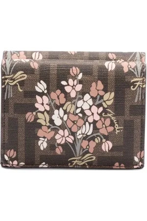Fendi Portafoglio Tri-Fold Flower Bouquet In Tessuto Ff Misura M
