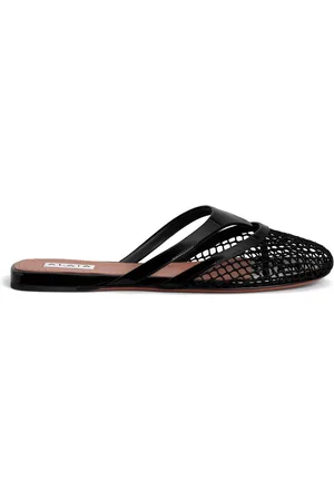 Alaïa Mule Flat Infradito In Rete E Pelle