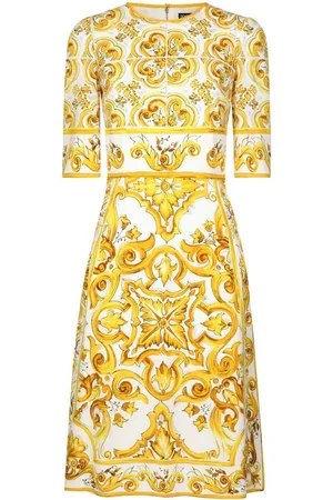Dolce & Gabbana Abito Midi Stampa Maiolica In Charmeuse Di Seta