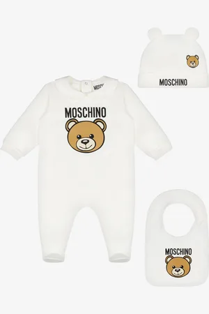Moschino Teddy Print bodysuit, hat, and bib set