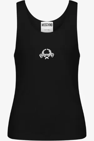 Moschino Stretch Cotton Tank Top Laurel Crown Logo