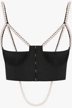 Moschino Stretch poplin crop top with pearls