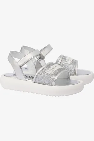 Moschino Laminated platform sandals with glitter