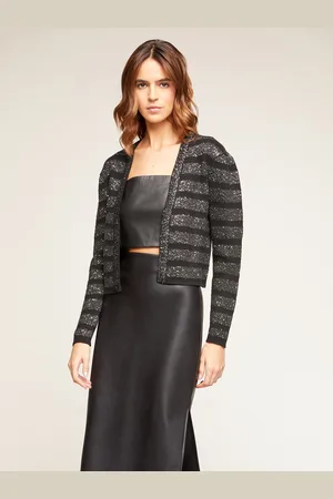 Motivi Cardigan corto in maglia ricamata a righe Donna