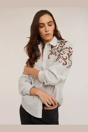 Motivi Camicia a righe con ricamo in tulle Donna
