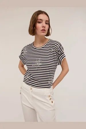 Motivi T-shirt a righe con strass e pietre Donna